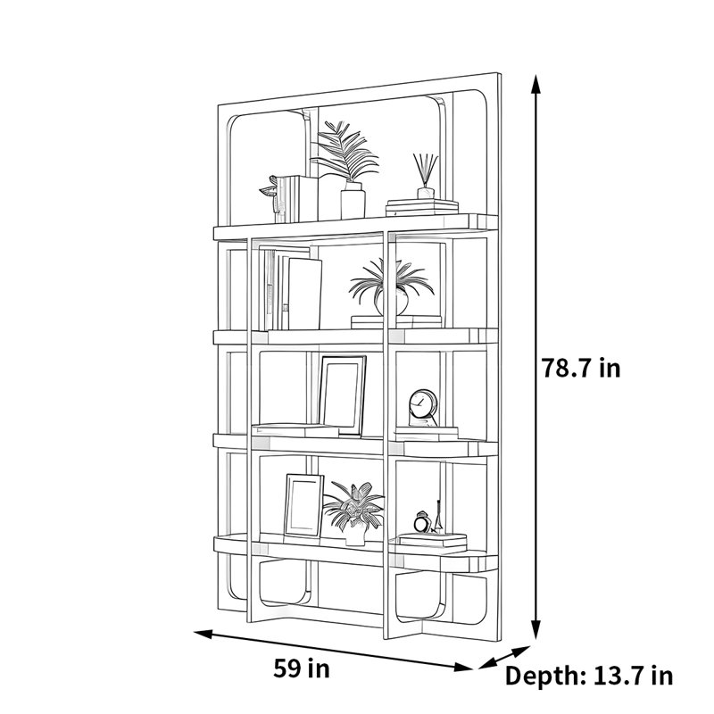 Une bibliothèque luxueuse et haut de gamme, (4 tablettes) H 78,7 po x l 59 po x P 13,7 po