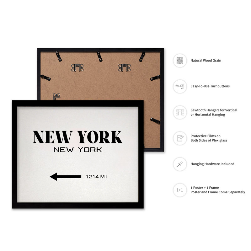 Plaque de New York, Cadre noir, Affiche, H 24 po x l 32 po