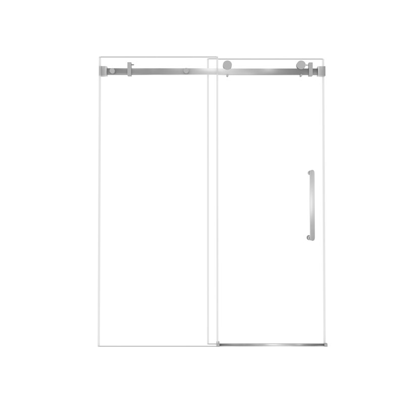 Bruna 56–60"x76"H Frameless Single Sliding Shower Door with 1/4" Tempered Glass & Explosion-Proof Film, Brushed Nickel
