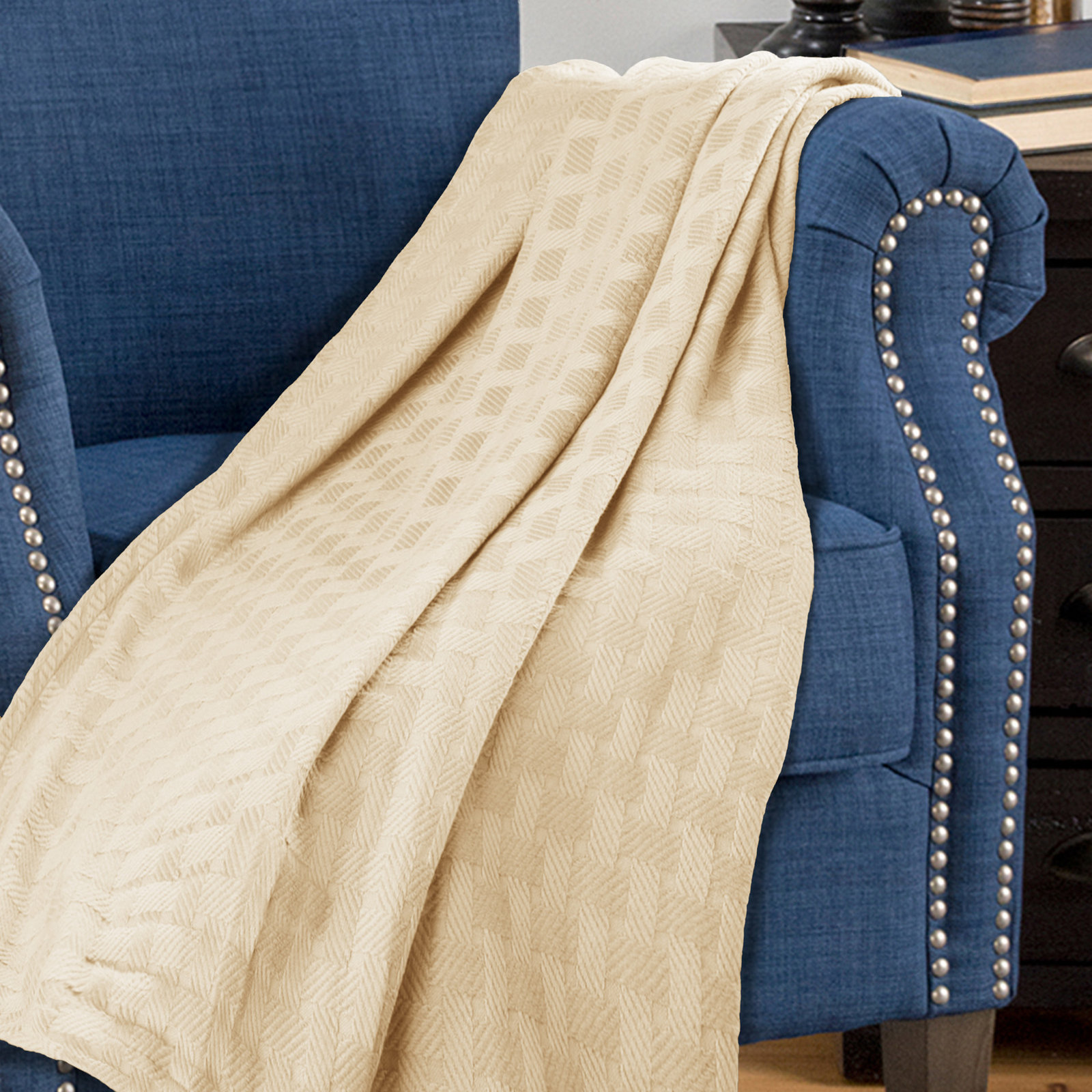 Bertie Cotton Throw Blanket, Ivory, King