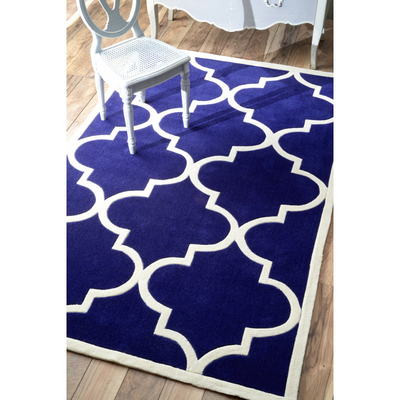 Tapis géométrique bleu / blanc Mondrian, Rectangle 7 pi 6 po x 9 pi 6 po