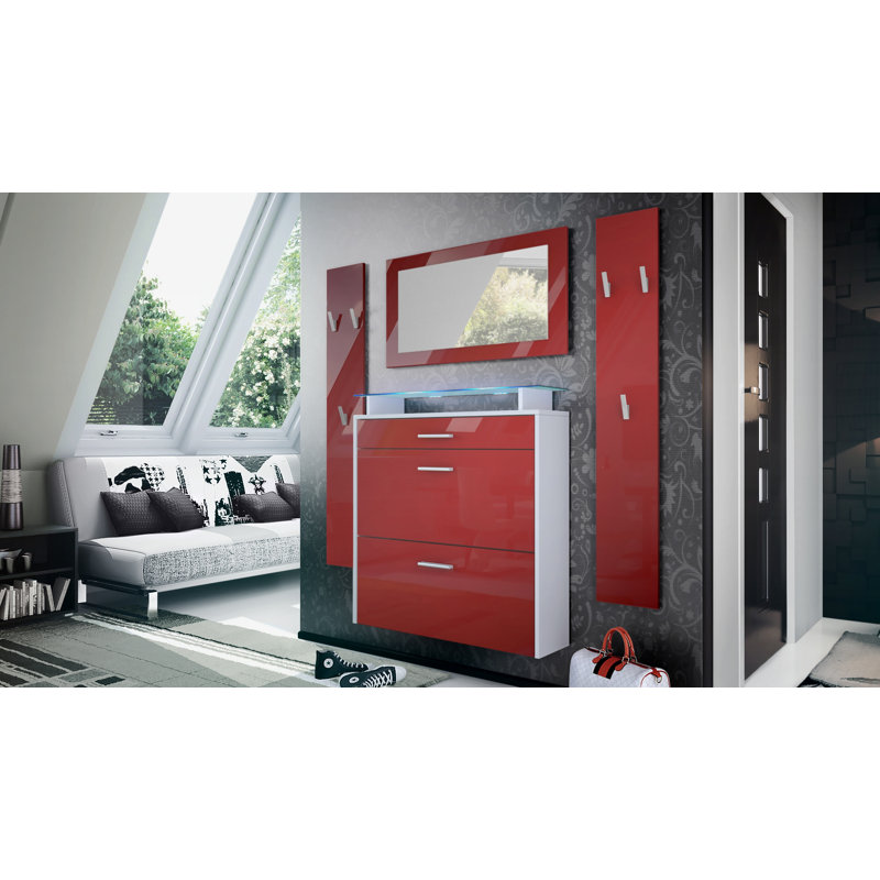 Mccarroll Hall Tree with Shoe Storage, Glossy burgundy/Matt white