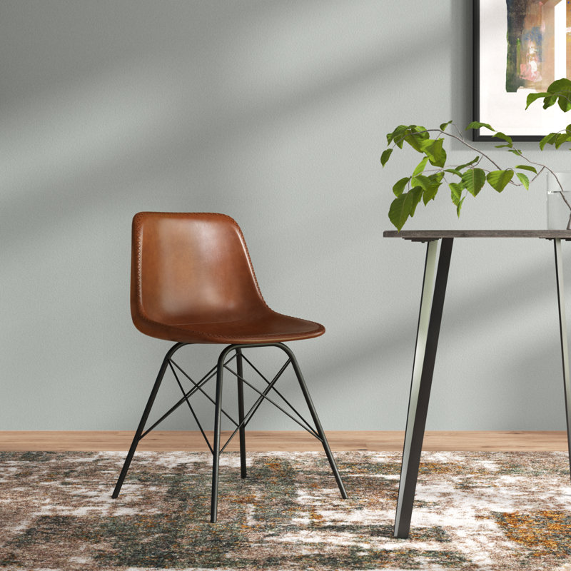 Chaise d'appoint rembourrée en cuir Glossop, Cuir véritable brun moyen, Noir