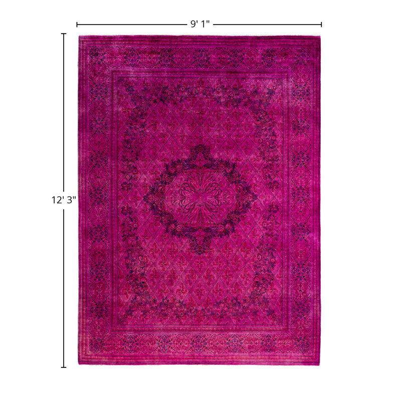 Tapis unique noué à la main Fine Vibrance - rose, 9 pi 1 po x 12 pi 3 po