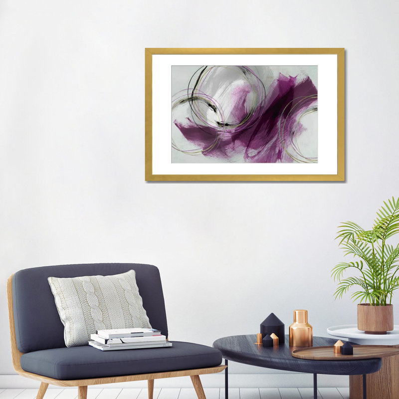 Détour, H 24 po x l 32 po, Papier doré avec cadre d'angle ouvert, Rose