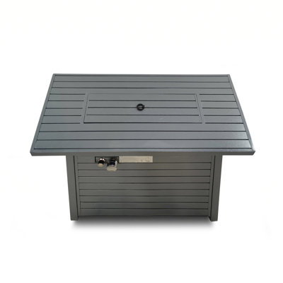 42" W Outdoor Steel Propane Fire Pit Table with Lid and Lava Rocks – 50,000 BTU, Grey