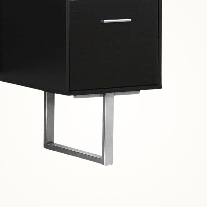 Jazarian Computer Desk, Home Office, Laptop, Left, Right Set-up, Storage Drawers, Work, 30" H x 60" W x 24" D, Black, Chrome