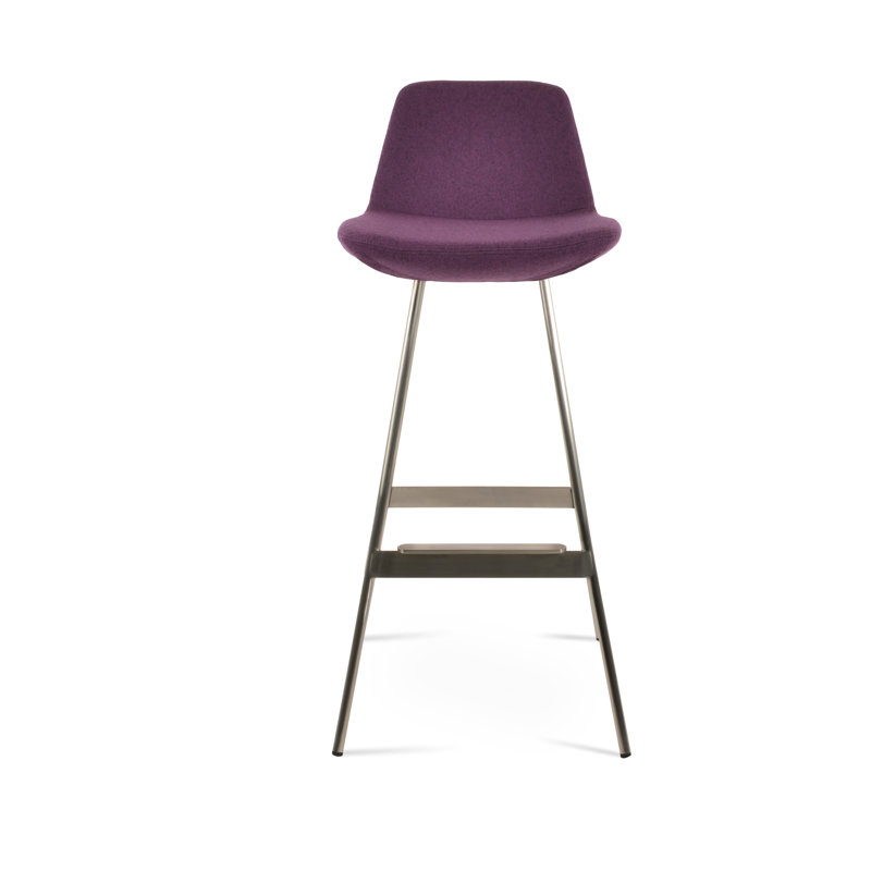 Tabouret Pera Balat, Laine marron foncé, Acier Inoxydable, Tabouret de bar (siège d'une hauteur de 29 po)