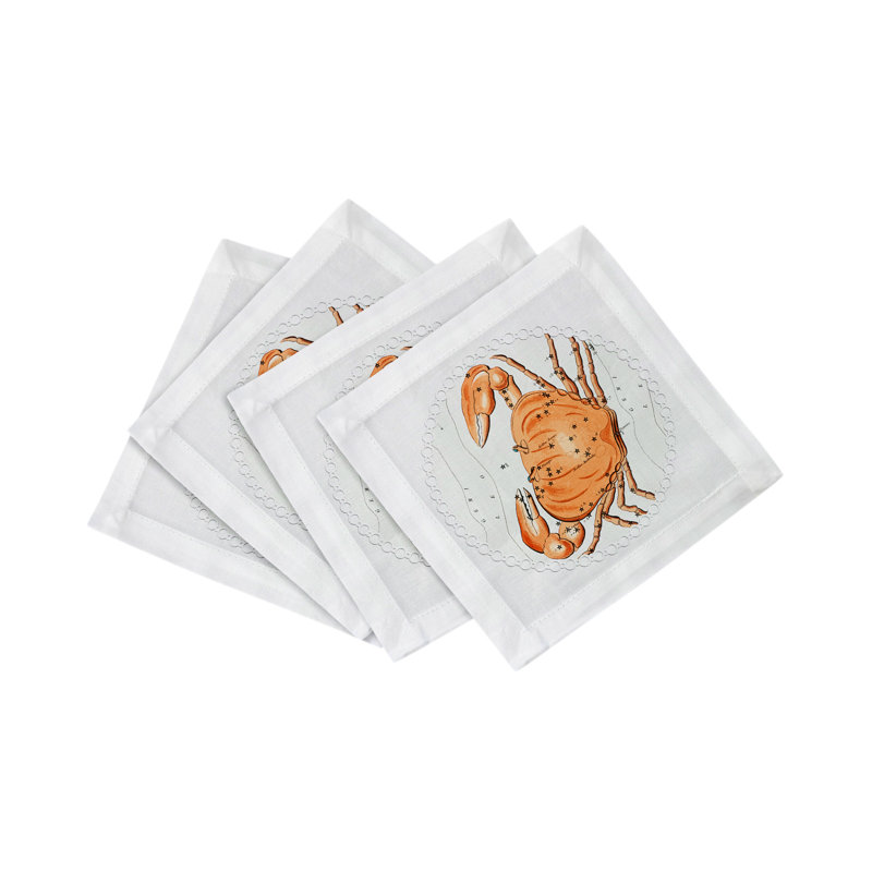 Zodiac Cancer Cotton Sateen Cocktail Napkins, White