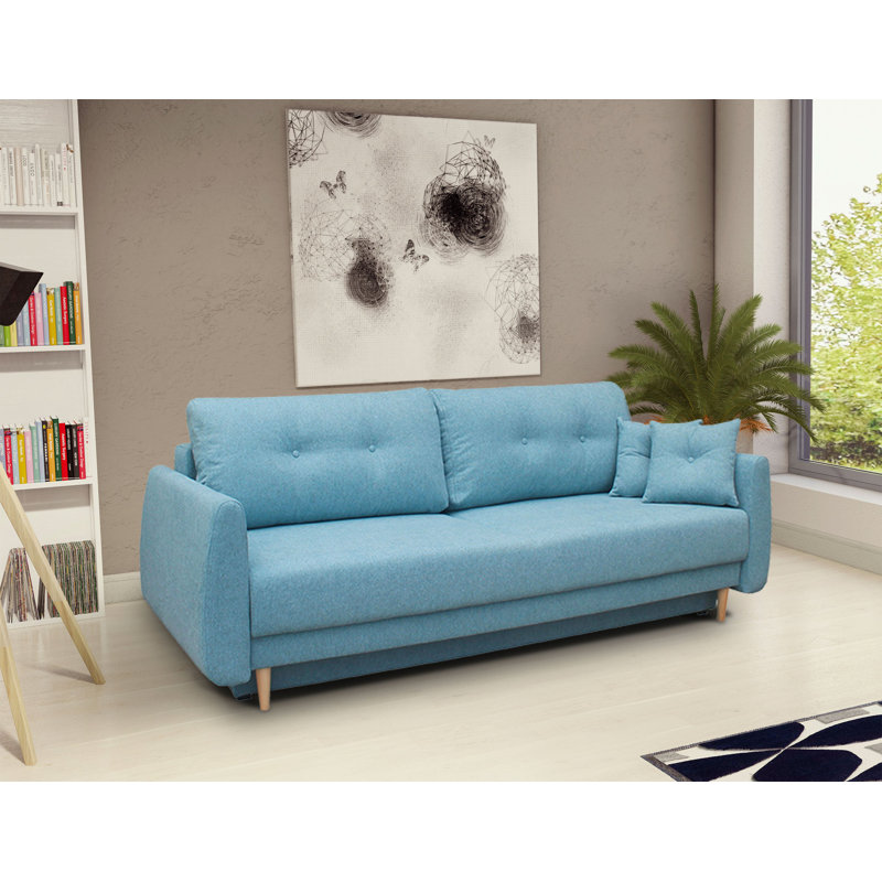 Nord Sofa Bed Sleeper With Storage And 2 Throw Pillows, Blue Polyester