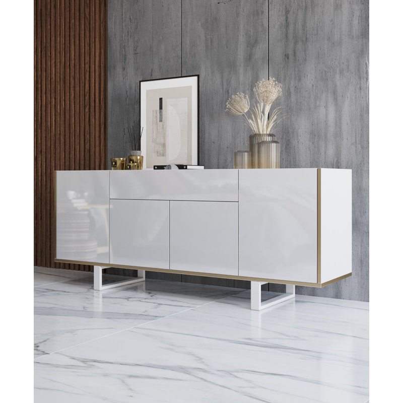 Crédence de rangement Wamac, Blanc lustré