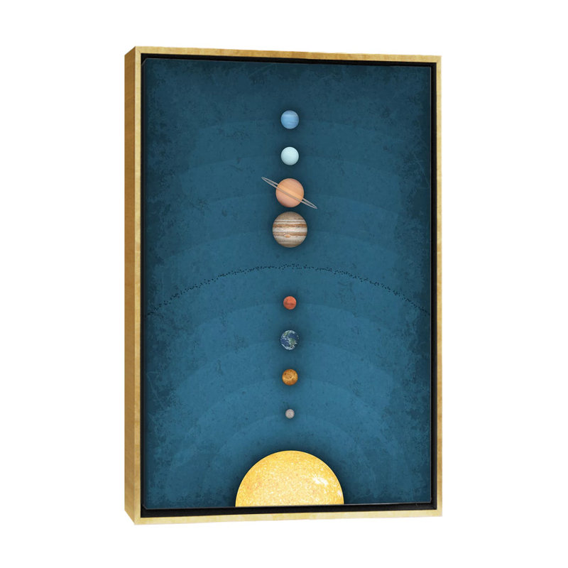 Système solaire sur bleu I - impression, Papier encadré doré, Pas de tapis, H 60 po x l 40po x P 1,5 po