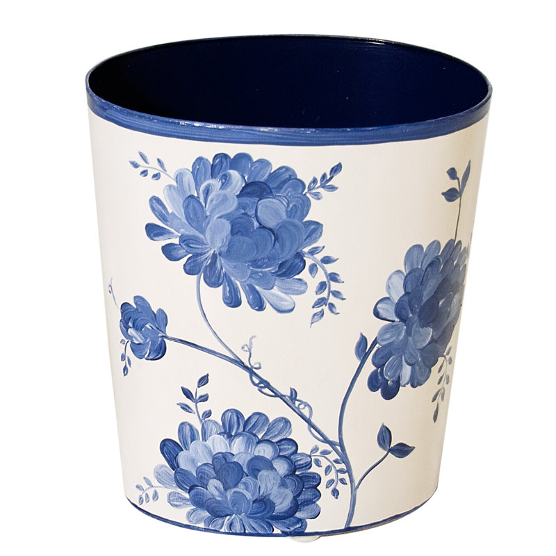 Elegant Silver Floral Pattern Cream Wastebasket