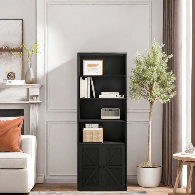 Tall Bookcase, Wooden 6 Shelf Bookshelves, Black