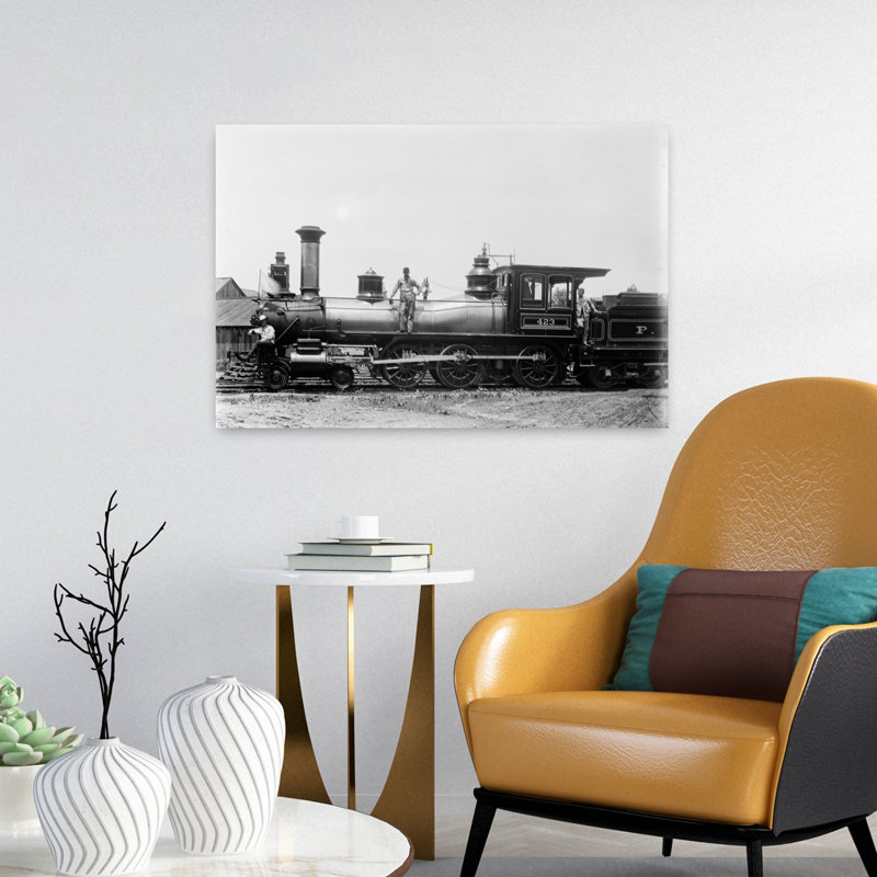 1900S Three Men Workers Standing On Train Steam Engine Classic Retro Vintage Wall Art, H 16 po x l 24 po