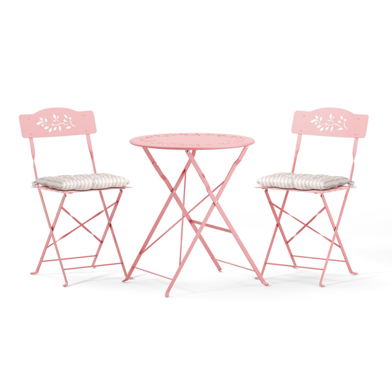 3-Piece Bistro Set With Seat Cushions,Pink, Pink