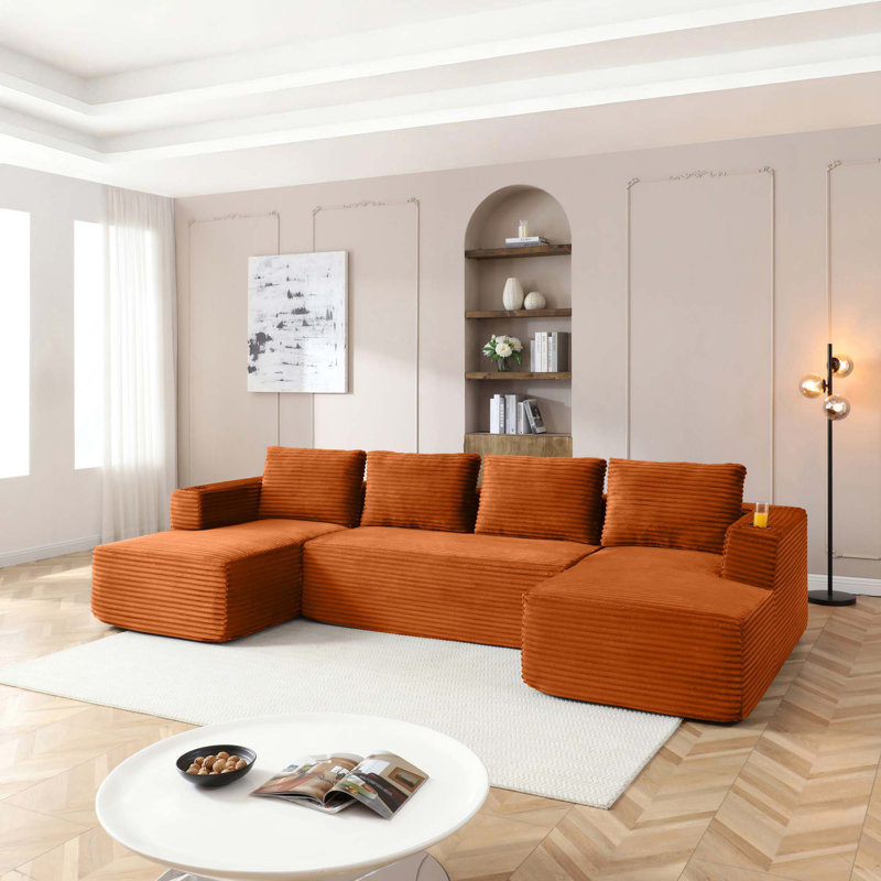 Canapé modulaire Cloud Boneless, Velours côtelé - Orange