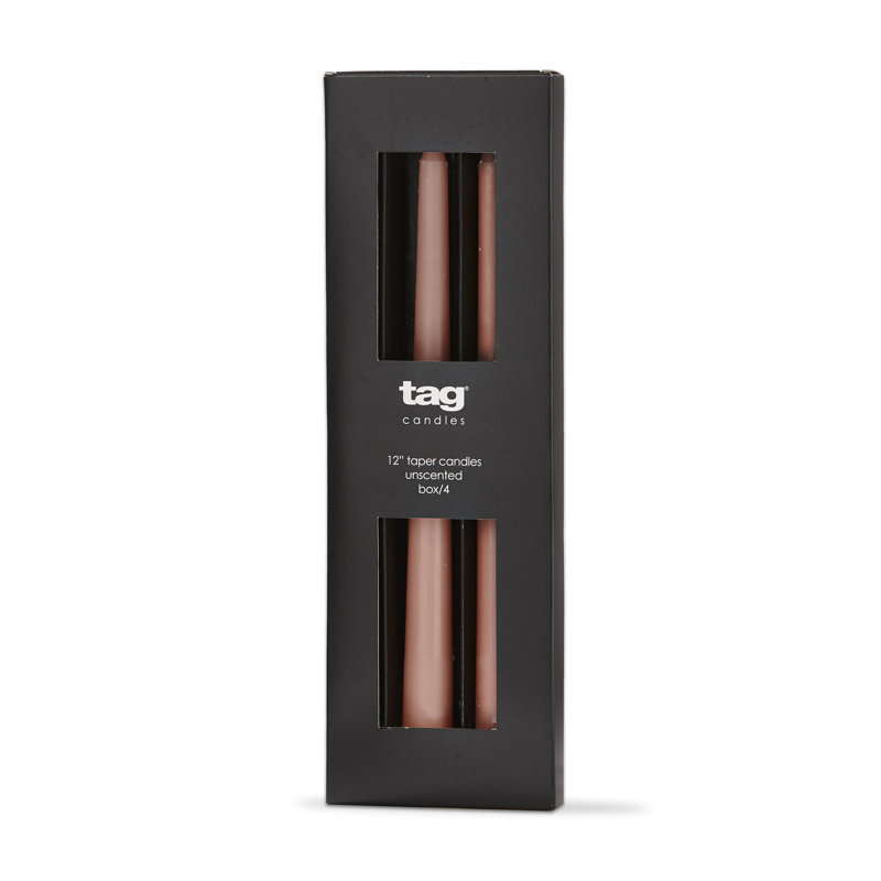 Unscented Taper Candle with Tin Holder, Blush