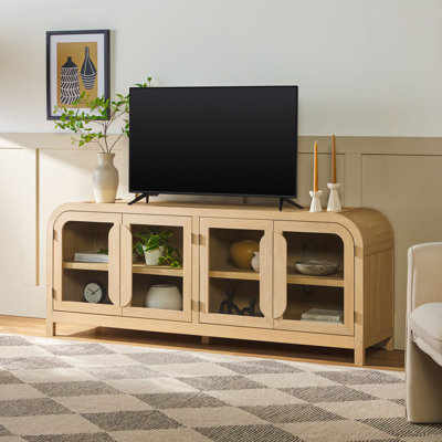 Modern Curved Easy Assembly TV Stand with Glass Doors