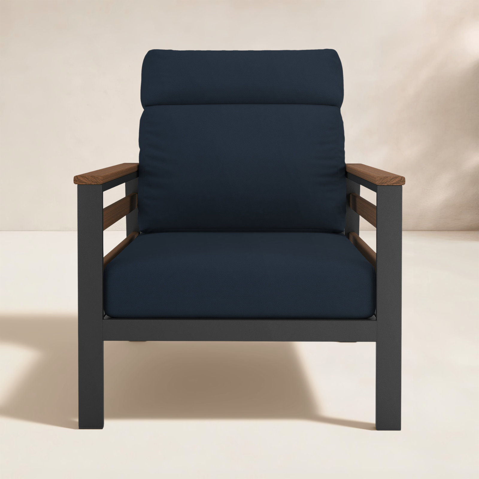 Townsend Sunbrella® Patio Lounge Chair, Canvas Navy, Brown