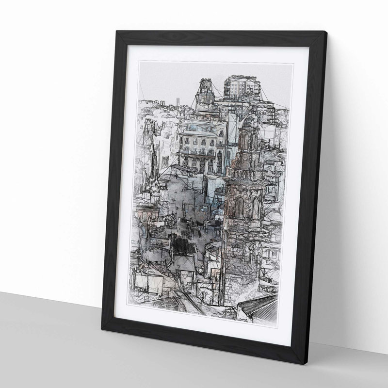 Valencia Skyline in Spain in Abstract - Framed Print, 91cm H x 60cm W x 2cm D, Black