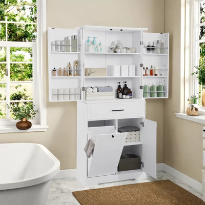 Flexible Storage Bathroom Storage Cabinet With Doors & Drawers,3 Adjustable Shelves,Tilt-Out Laundry Hamper