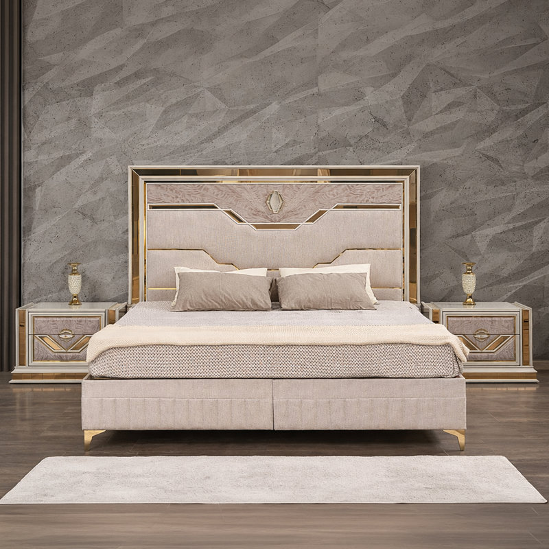Jaylianis King, 3 pièces, beige, Trois pièces : lit, 2 tables de chevet, Très grand