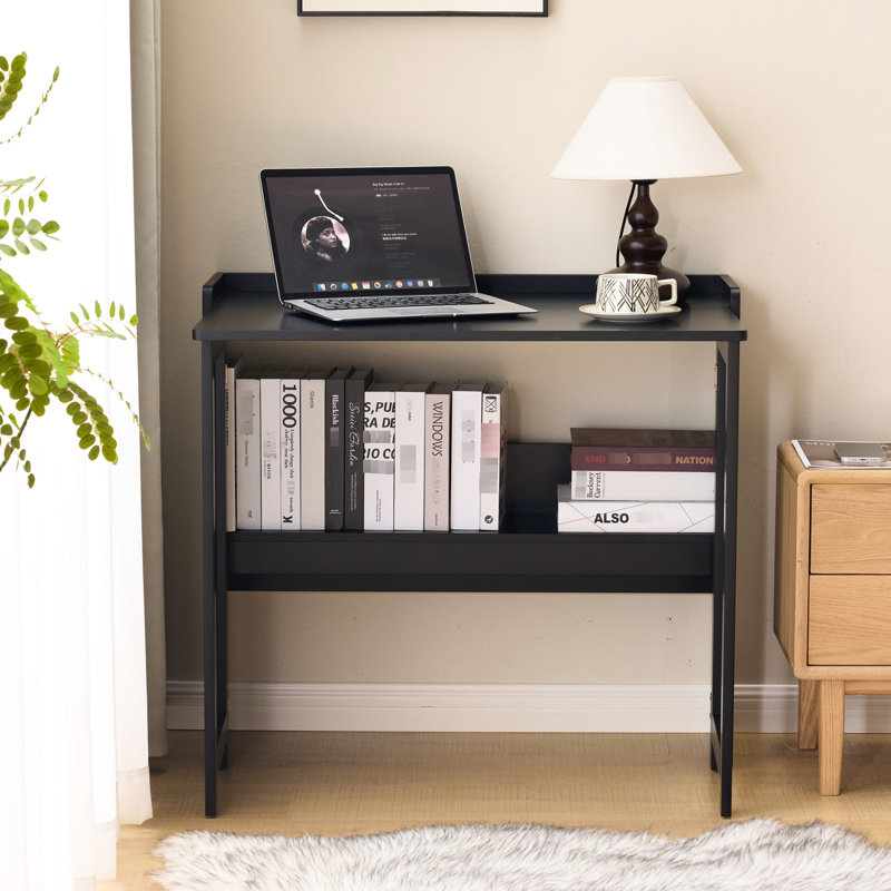 Bureau d'ordinateur pliable 32,6 pouces avec rangement pour dortoir, bureau personnel et petits espaces - Table carrée, tablette de construction de conception classique