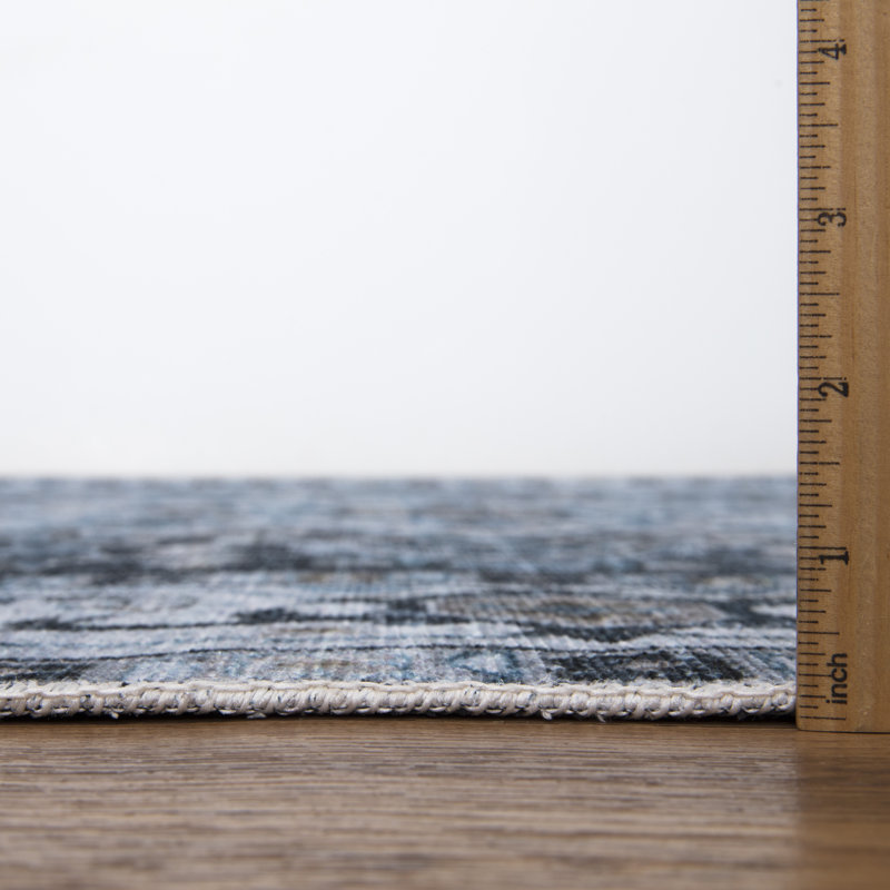 Washable Non-Slip Rug - Navy Blue Traditional Oriental Runner for Entryway, Hallway, Bathroom, and Kitchen, Runner 2'6" x 7'