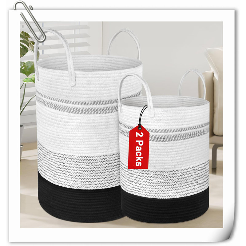 Beachcrest Home™ Fabric Decorative Basket, Black/Gray