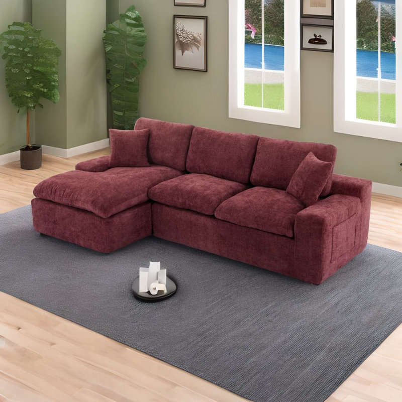 Upholstered Sectional Sofa, Red Chenille