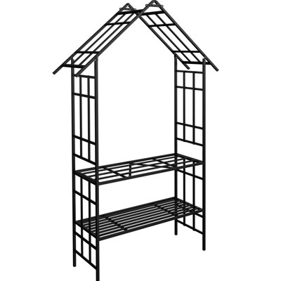 Black Metal Garden Arch With Bench For Garden, Convertible To Flower Stand, W59.49*H99.86, Powder - Coated Galvanized Tube As Ideal Rose And Ivy Growth