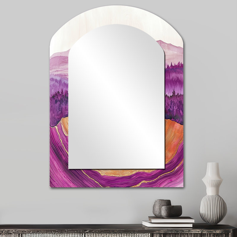Omri Farm Charm Meadow with Lavender Ink Field Landscape V - Farm Wall Wall Mirror, Country Asymmetric, 34 po x 25 po
