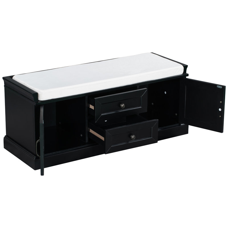 Storage Bench With 2 Drawers And 2 Cabinets, Black