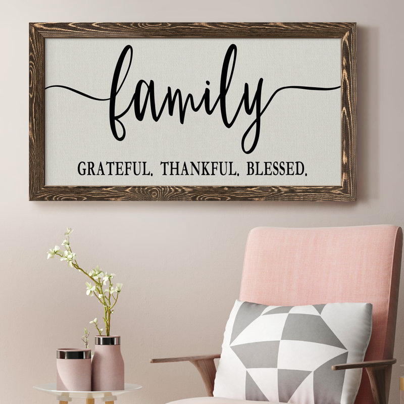 «Family Grateful», art textuel sur toile, Noyer