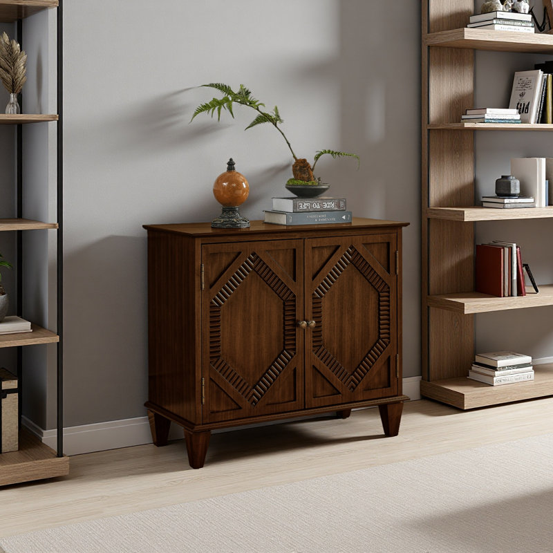 Buffet rétro 33,6 "en bois avec rangement, Noyer