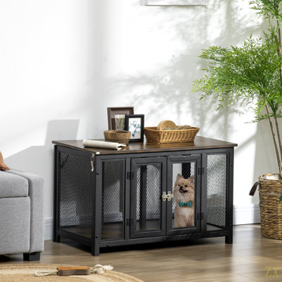 Pawhut Furniture Style Dog Crate With Openable Top, Big Dog Crate End Table, Puppy Crate For Small Dogs Indoor, Spacious Interior, Pet Kennel