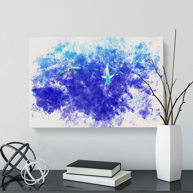 Oahu Sharks Watercolour - Wrapped Canvas, 50cm H x 76cm W x 3cm D