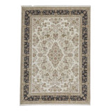Hand-Knotted High-Quality Ivory and Navy Area Rug