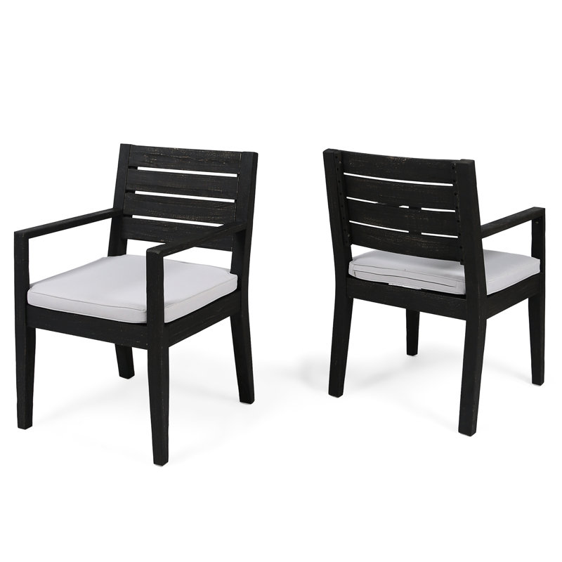 2Pcs Dark Grey Dining Chairs - Wood Frame With Sandblast Natural Finish And Water- Cushion, Modern Chair  2 , Hand Crafted Substantial Frames Cushions, Chic Seating Option