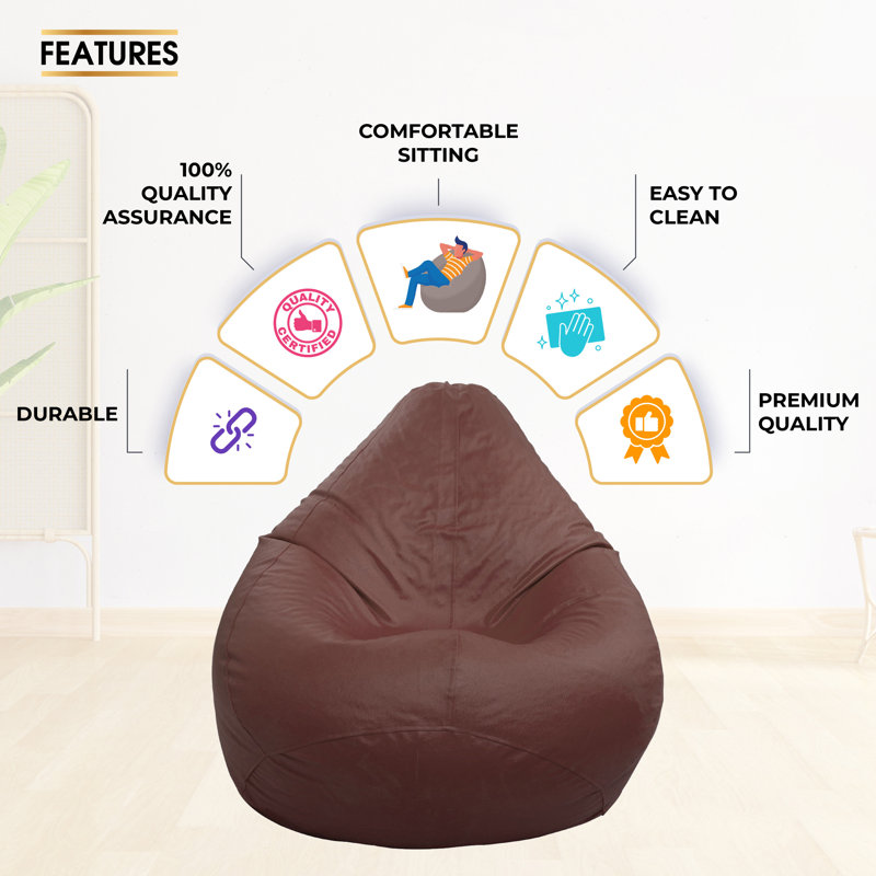 Ample Leatherette Solid Indoor Bean Bag Cover - Filling Not Included, Tan/Brown