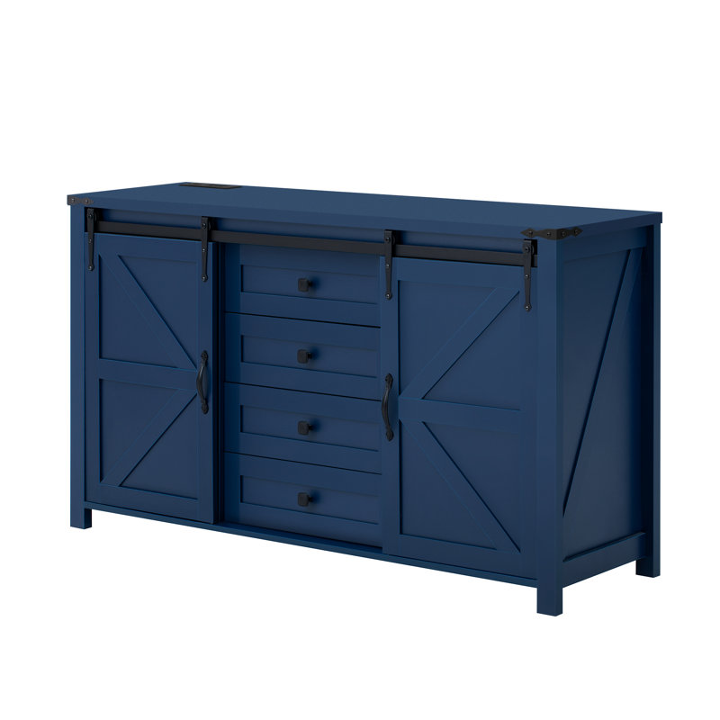 Crédence de bureau 55 po à 2 portes et 4 tiroirs, Marine