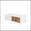 Table basse moderne blanche avec 2 portes de rangement en verre, 4 tiroirs, des pieds en métal doré et un éclairage multicolore de 47,2 po