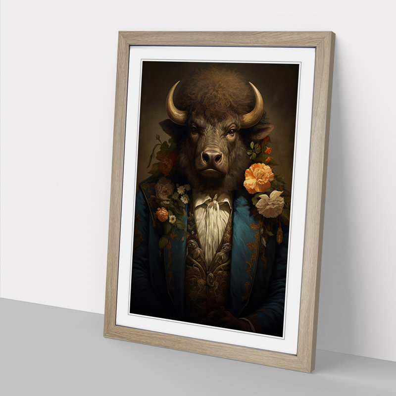 Bison Rococo - Framed Print, Oak, 46cm H x 34cm W x 2cm D