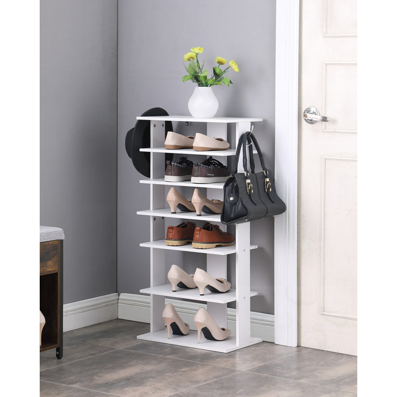 7 Tier Shoe Rack With Hooks, White