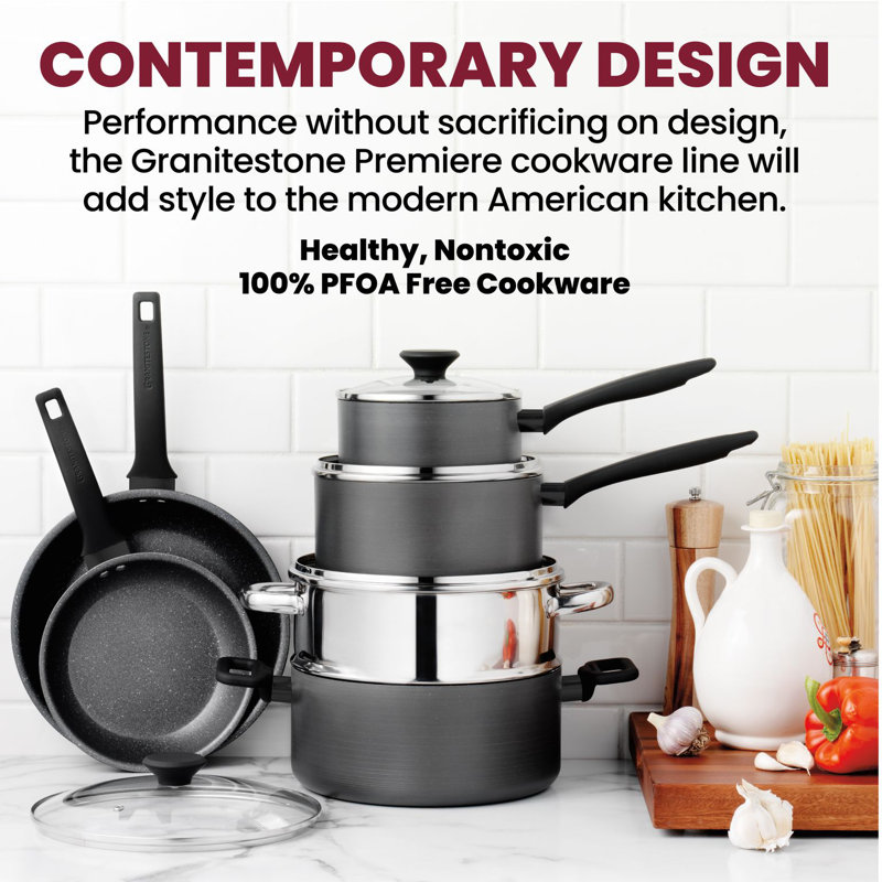 Matte Black Aluminum Nonstick 13-Piece Cookware Set