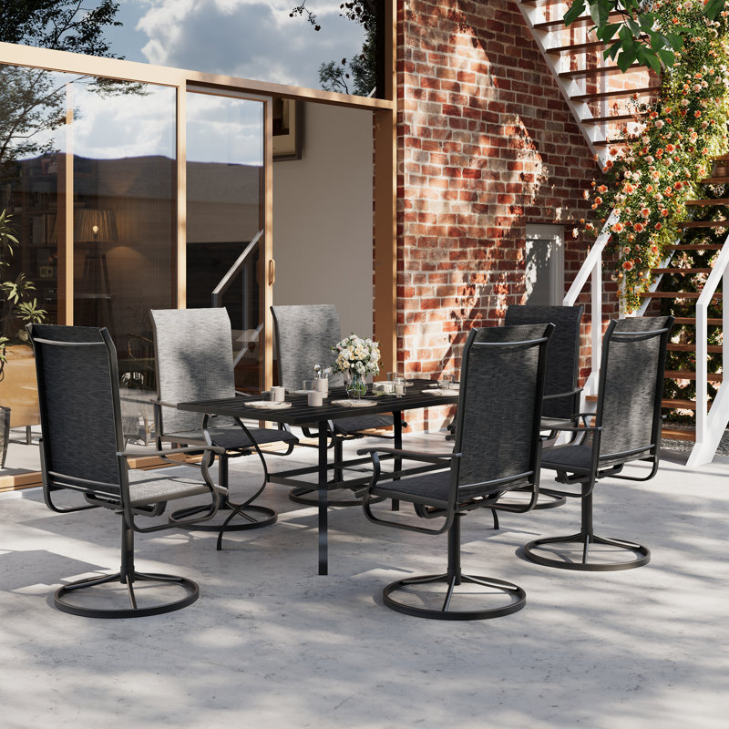 Bhairavi 6-Person Patio Dining Set with Swivel Chairs, Gray, 7 Pieces, 28.8" H x 53" W x 30" D