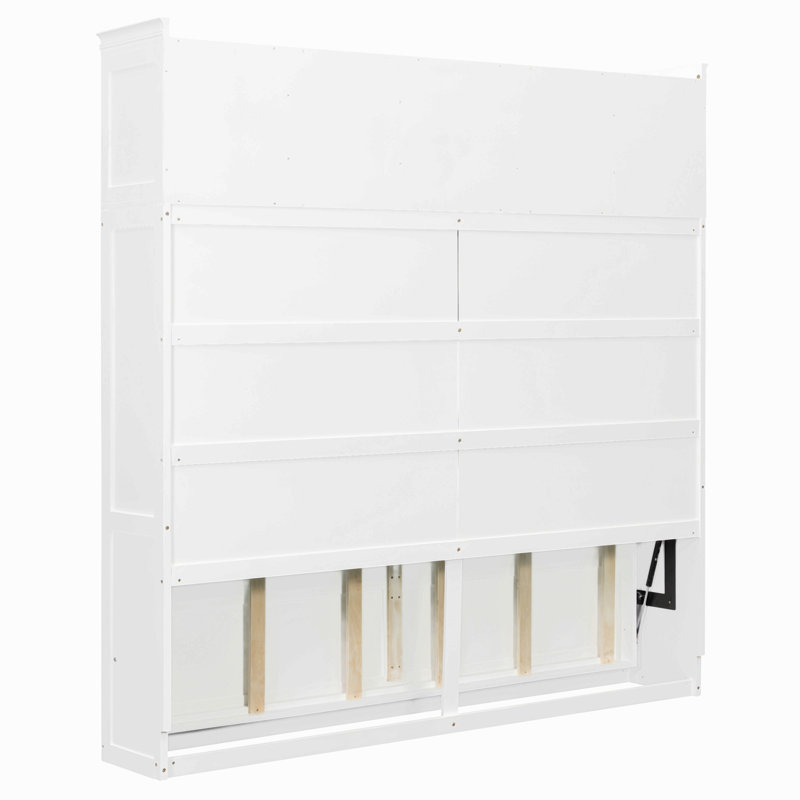 Grand lit escamotable mural avec armoires supérieures et porte-bouteilles, Blanc