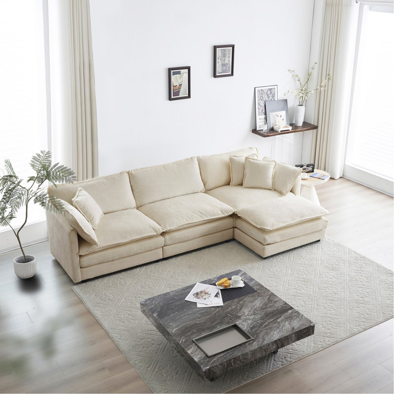 Canapé modulaire surdimensionné en forme de L avec repose-pieds réversible en chenille de café Free Combination Comfy Upholstery