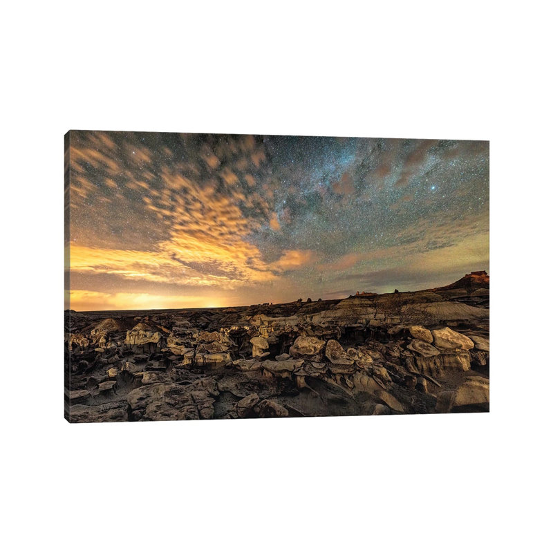 Bisti Badlands Hoodoos Under Bright New Mexico Starry Night 1 Piece Wrapped Canvas Wall Art, 30.48cm H x 45.72cm W x 1.91cm D